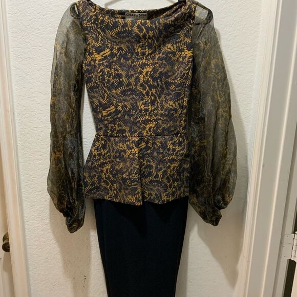 New Chiara Boni La Petite Robe Hasana Sheer-Sleeve Peplum Dress 6/40 Italy $750 - Picture 3 of 14